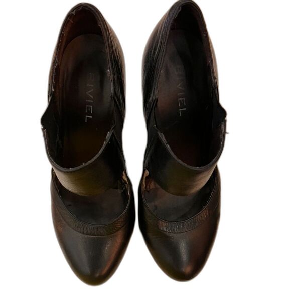 Anthropologie Biviel Spain Leather Round Toe Heels Shoes FLAWS SZ 8 Black Whimsy - Picture 2 of 11